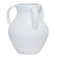 White Ceramic Vase with Handles, 8.7"