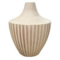 White Eggshell & Stripped Bamboo Vase, 12.2"