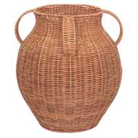 Natural Rattan Decorative Vase with Handle, 11.8x14