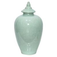 White and Green Ceramic Decor Jar, 15.7"