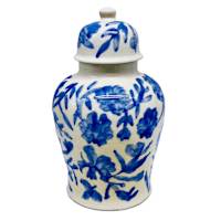 Blue Ceramic Jinger Jar, 10.5"