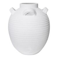 White Ceramic Vase with Handles, 11.8"