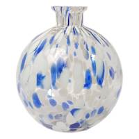 Blue & White Frit Glass Vase, 6x7
