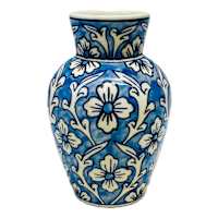 Light Blue Handpainted Floral Ceramic Vase, 6.7''