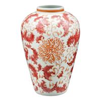 Coral Chinoiserie Porcelain Vase, 7x10