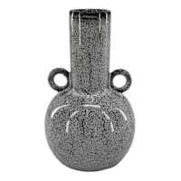 Black Speckled Ceramic Vase with Handles, 7"