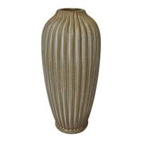 Tan Fluted Ceramic Vase, 10"