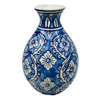 Light Blue Handpainted Floral Ceramic Vase, 8.7"