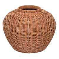 Short Natural Rattan Decorative Vase, 13.6x10.8