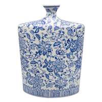 Blue Floral Ceramic Vase, 13.8"