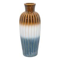 Brown, White & Blue Ceramic Vase, 19"