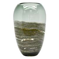Grey Glass Vase With Metal Lines, 7x12