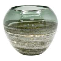 Grey Glass Vase with Metal Lines, 9"
