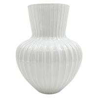 White Ribbed Glass Vase, 7.8"