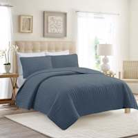 Honeybloom 3-Piece Dark Blue Washed Microfiber Quilt Set, Full/Queen