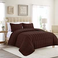 Providence 3-Piece Brown Embroidered Washed Microfiber Quilt Set, King