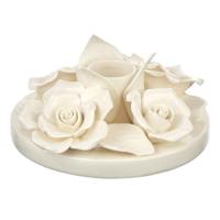 White Floral Ceramic Taper Candle Holder, 2"