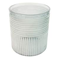 Blue Ribbed Glass Hurricane Candle Holder, 6"