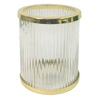 Ribbed Glass Hurricane with Gold Rim, 5"