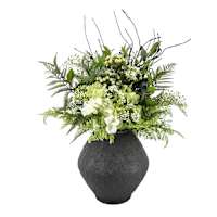 26In Greenery And Foral In Blk Ceramic Pot