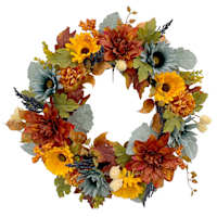 24 Dahlia Daisy Wreath Brn