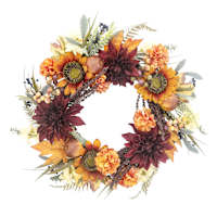 Maple Leaf Dahlia Sunflower Wreath, 24"