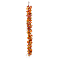 72In Maple Lvs W Berries Garland, 25 Bo Warm White Led W Timer
