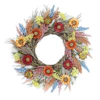 Gerbera, Heather & Yarrow Spiral Vine Wreath, 24"
