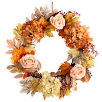 Pink, Orange & White Hydrangea, Rose & Berry Wreath, 24"