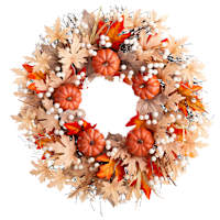 Fall Pumpkin & Leaf Wreath, 24"