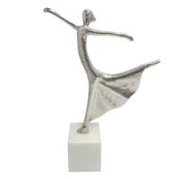 Decorative Silver Dancing Lady on Marble Stand, 14.5"