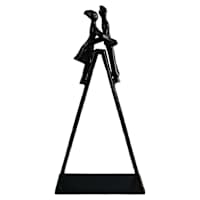 Black Aluminum Couple On Ladder Figurine, 17.4"