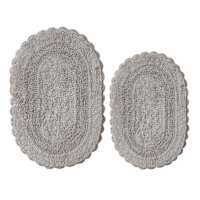 2-Piece Grey Crochet Oval Bath Rug Set, 17x24/20x30