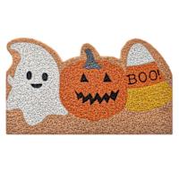 Happy Haunting Ghost Jack-o'-Lantern Candy Corn Shaped Coir Mat, 18x30