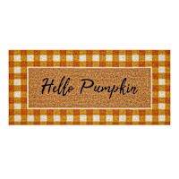 Homespun Harvest Hello Pumpkin Plaid Border Coir Mat, 22x47