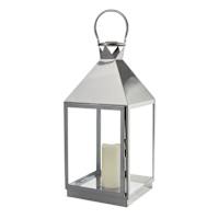 Chrome Lantern with LED Candle, 21"
