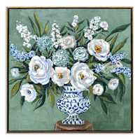 Framed Hand Painted Blue Chinoserie Floral Vase Wall Art, 30"