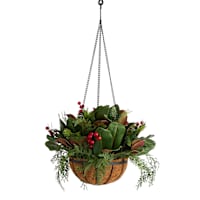 Magnolia Leaf & Pinecone in Hanging Basket, 14"