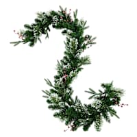 6Ft Pre Lit Snowy With Berries Garland