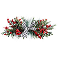 Classic Christmas Pine, Berry & Bow Swag Wreath, 32"