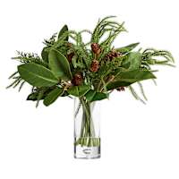 Soft Pine & Magnolia Leaf Arrangement In Glass Pot, 18"