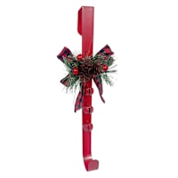 Red Plaid Bowknot Wreath Hanger with Bell, 14.5"