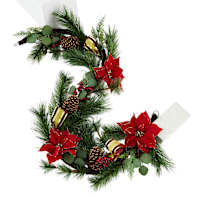 Red Glitter Poinsettia, Berry & Pine Garland, 72"