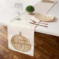 Homespun Harvest Happy ThanksGiving Neutral Table Runner