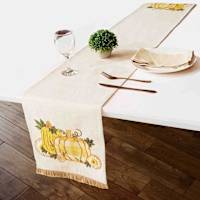 Homespun Harvest Yellow Embroidered Pumpkin & Sunflower Table Runner, 13x72