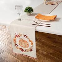 Homespun Harvest Embroidered Pumpkin in Leaf Wreath