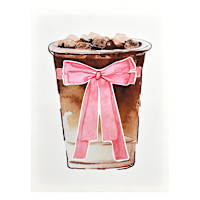 Coffee with Pink Bow Canvas Wall Art, 12x16