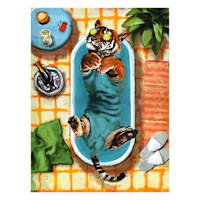 Tiger Relaxing in Bath Tub Canvas Wall Art, 12x16