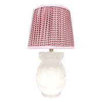 White Ceramic Bow Lamp with Pink Pleated Lamp Shade, 20"