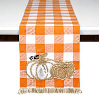 Homespun Harvest Pumpkin Check Grateful Table Runner